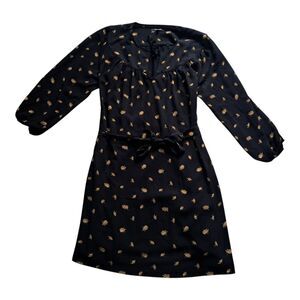 Madewell Dress‎ Women's Medium Black Mini Tie Waist French Daisies Floral